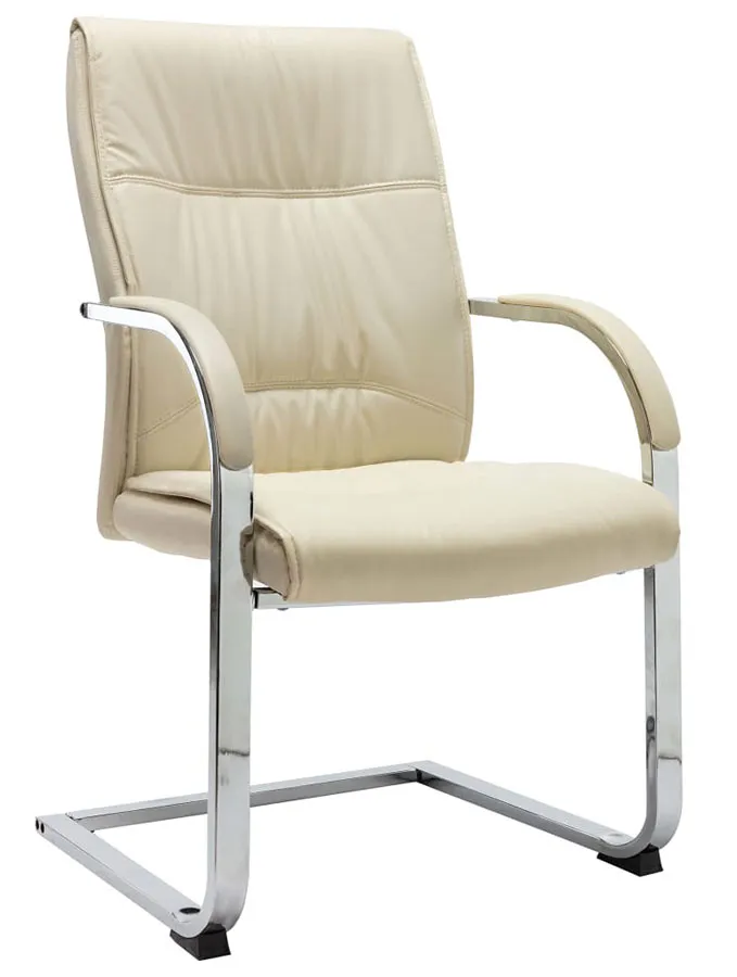 Elior Kremowe tapicerowane krzesło biurowe na płozach - Elasi 2X