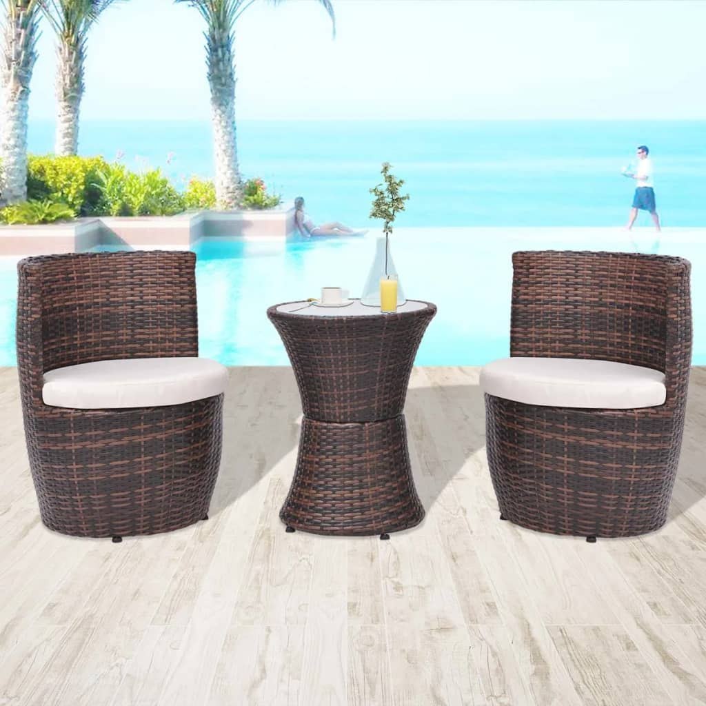 VidaXL 3-cz. zestaw mebli bistro z poduszkami, rattan PE, brązowy