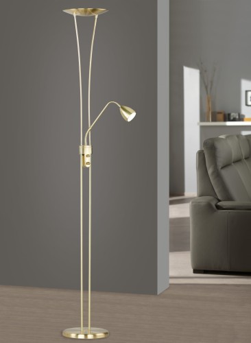 Trio Leuchten Lampa podłogowa Jazz 2 z ramieniem do czytania LED matowy złoty