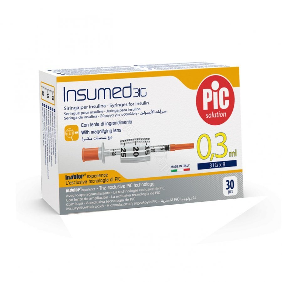 Artsana PIC Insumed 0,3 ml 31 G 8 mm strzykawki insulinowe z powiększeniem x 30 szt | DARMOWA DOSTAWA OD 199 PLN!