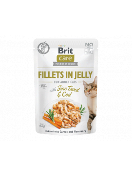 Brit Care Cat Fillets in Jelly with Fine Trout & Cod 85 g Dorsz i pstrąg
