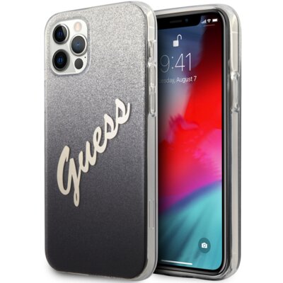 Guess Glitter Gradient Script Etui na iPhone 12 / iPhone 12 Pro czarny GUHCP12MPCUGLSBK