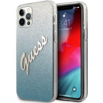 Guess Glitter Gradient Script Etui na iPhone 12 / iPhone 12 Pro niebieski GUHCP12MPCUGLSBL