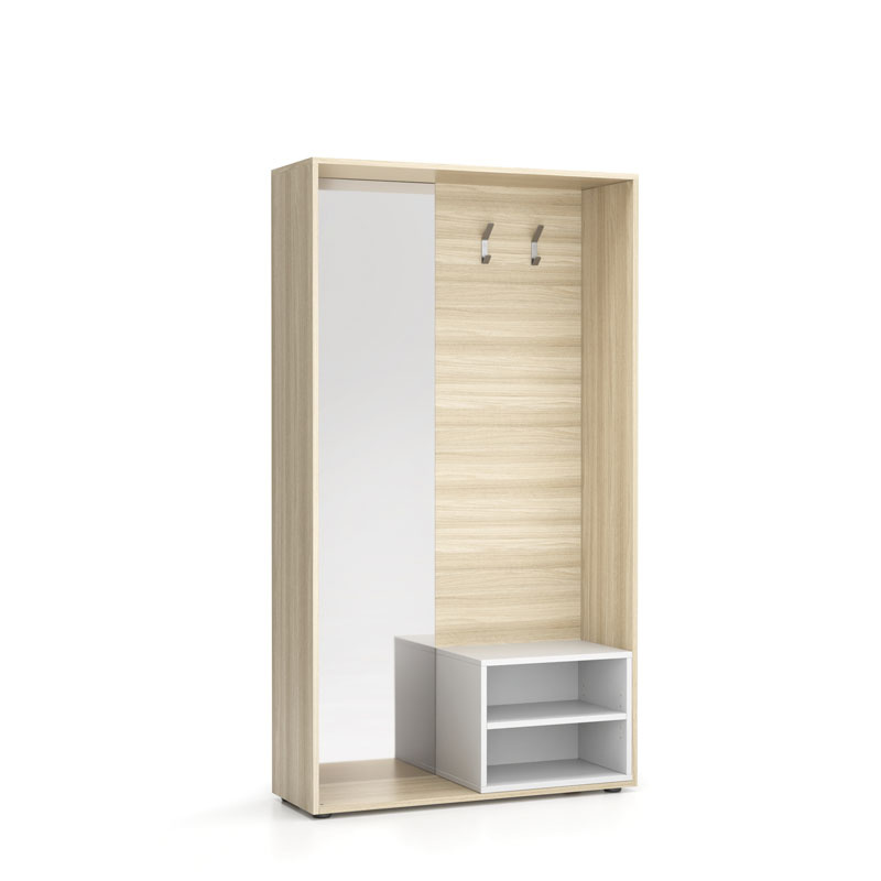 PLAN Ścianka na ubrania (wieszak) z półką na obuwie i zwierciadłem, 2 haczyki, naturalny dąb/biała 6101297