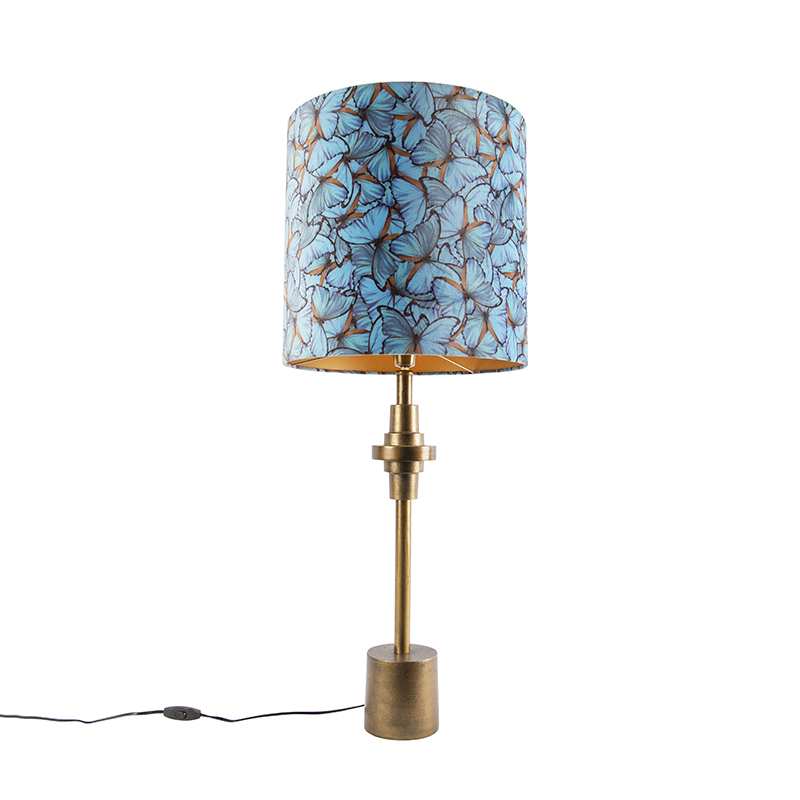 QAZQA Lampa stołowa art deco brąz klosz welurowy motyle 40cm - Diverso