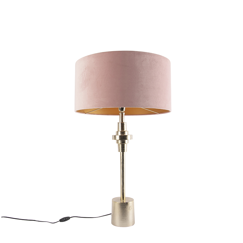 QAZQA Lampa stołowa art deco złota klosz welurowy różowy 50cm - Diverso
