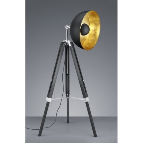 Trio Leuchten Lampa podłogowa vintage ze statywem matowy czarny ze złotym - Magna
