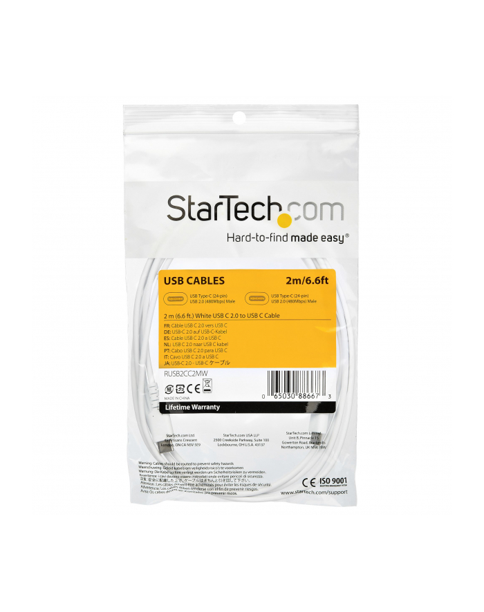 Startech.COM  2 M / 6.6 FT. USB C CABLE - WHITE - ARAMID FIBER - USB-C CABLE - 2 M  (RUSB2CC2MW)