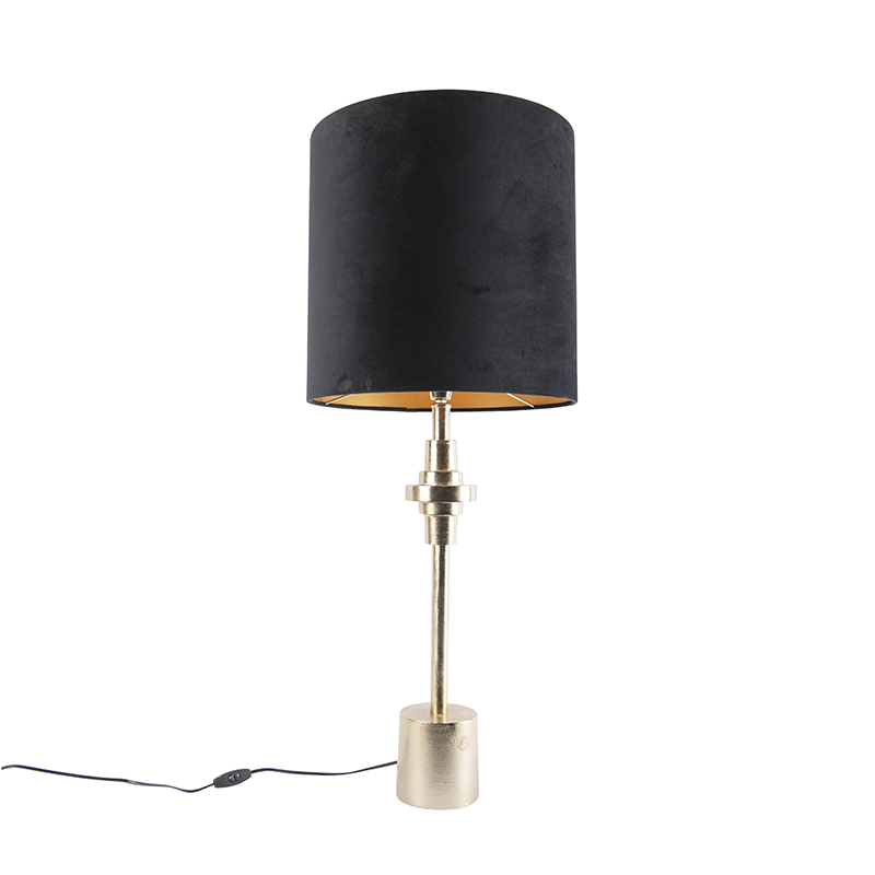 QAZQA Lampa stołowa art deco złoty aksamitny klosz czarny 40 cm - Diverso