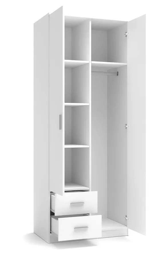 Biała szafa z drązkiem i półkami - Jonfo