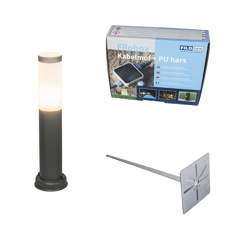 QAZQA Lampa zewnętrzna antracyt 45cm IP44 z klinem i mufą kablową - Rox