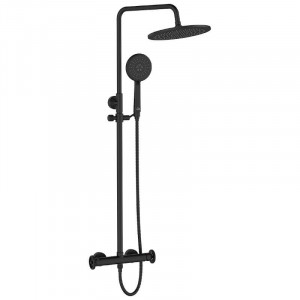 LAVEO PLU 70OB Kolumna natryskowa Długość drążka: 890-1500 mm Wysokość: 890-1500 mm Szerokość: 292 mm Głębokość: 445 mm Wymiar słuchawki: 255x120 mm Długość węża: 1500 mm Wykończenie: czarne