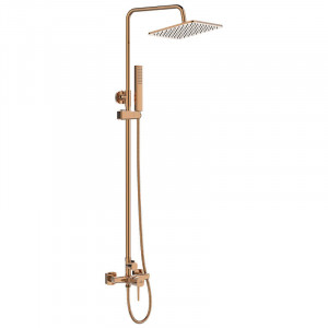 LAVEO PLA 80KX Kolumna natryskowa z baterią Długość drążka: 825-1270 mm Wysokość: 940-1385 mm Szerokość: 200 mm Głębokość: 430 mm Wymiar słuchawki: 210x37 mm Długość węża: 1500 mm Wykończenie: różowe złoto