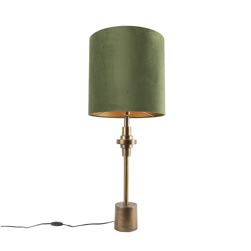 QAZQA Lampa stołowa art deco brąz klosz welurowy zielony 40cm - Diverso