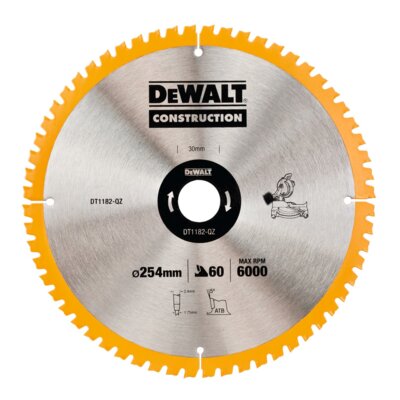 DEWALT tarcza piła do drewna 254mm 30mm 60z DT1182