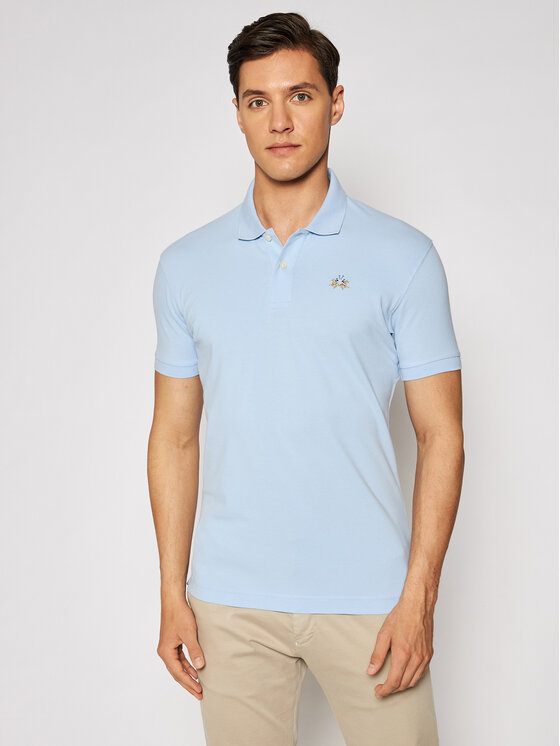 La Martina Polo Piquet CCMP02 PK001 Niebieski Slim Fit
