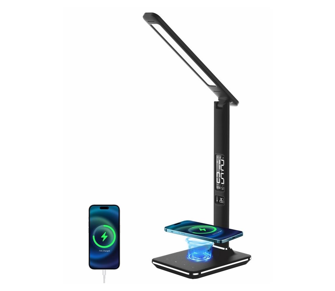 Immax 08965L-LED Ściemnialna lampa z ładowaniem bezprzewodowym KINGFISHER 8,5W/230V czarna