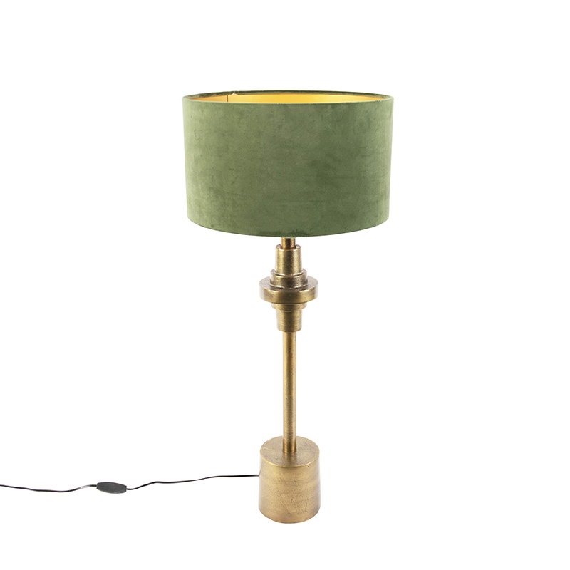 QAZQA Lampa stołowa art deco brąz klosz welurowy zielony 35cm - Diverso