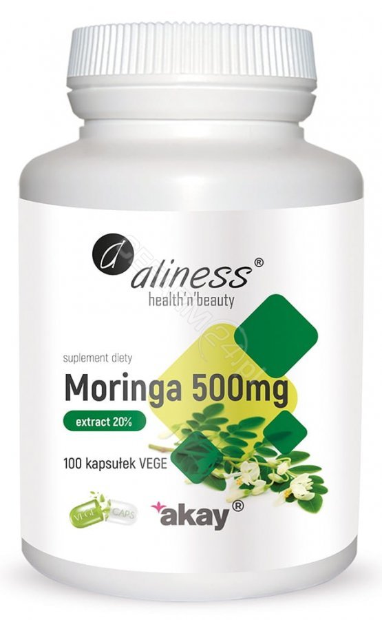 Aliness Moringa ekstrakt 20% 500mg (Regulacja Glukozy we Krwi) 100 Kapsułek wegetariańskich