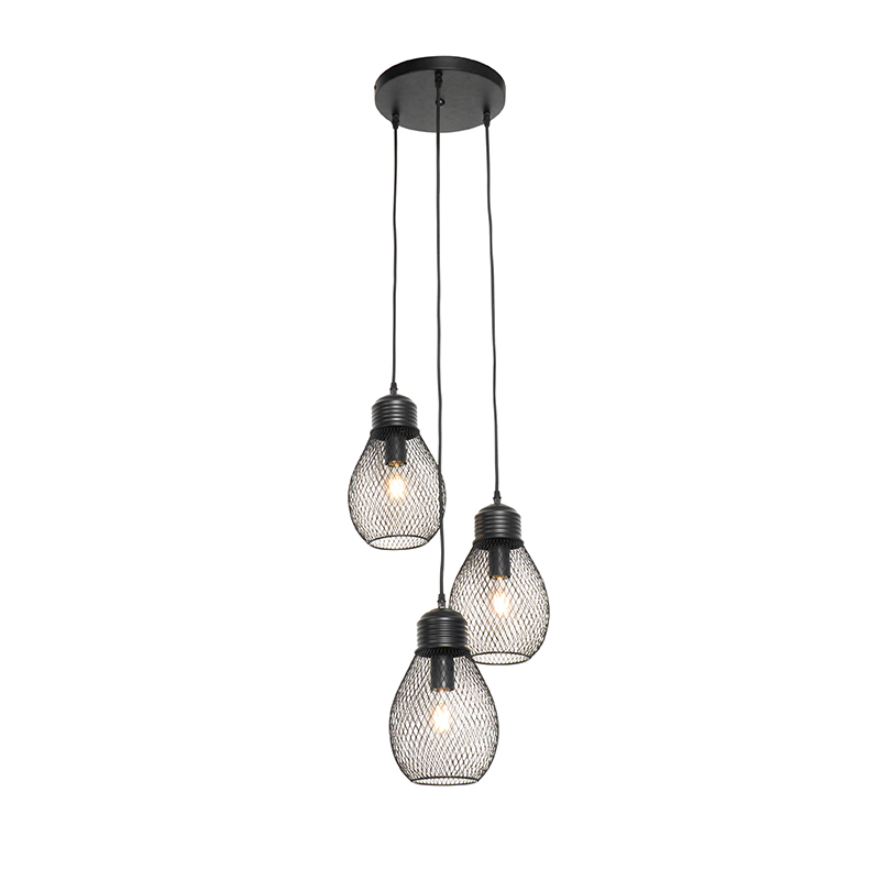 QAZQA Designerska lampa wisząca czarna 3-punktowa - Raga