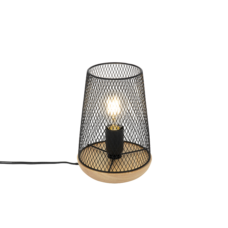 QAZQA Designerska lampa stołowa czarna z drewnem - Bosk