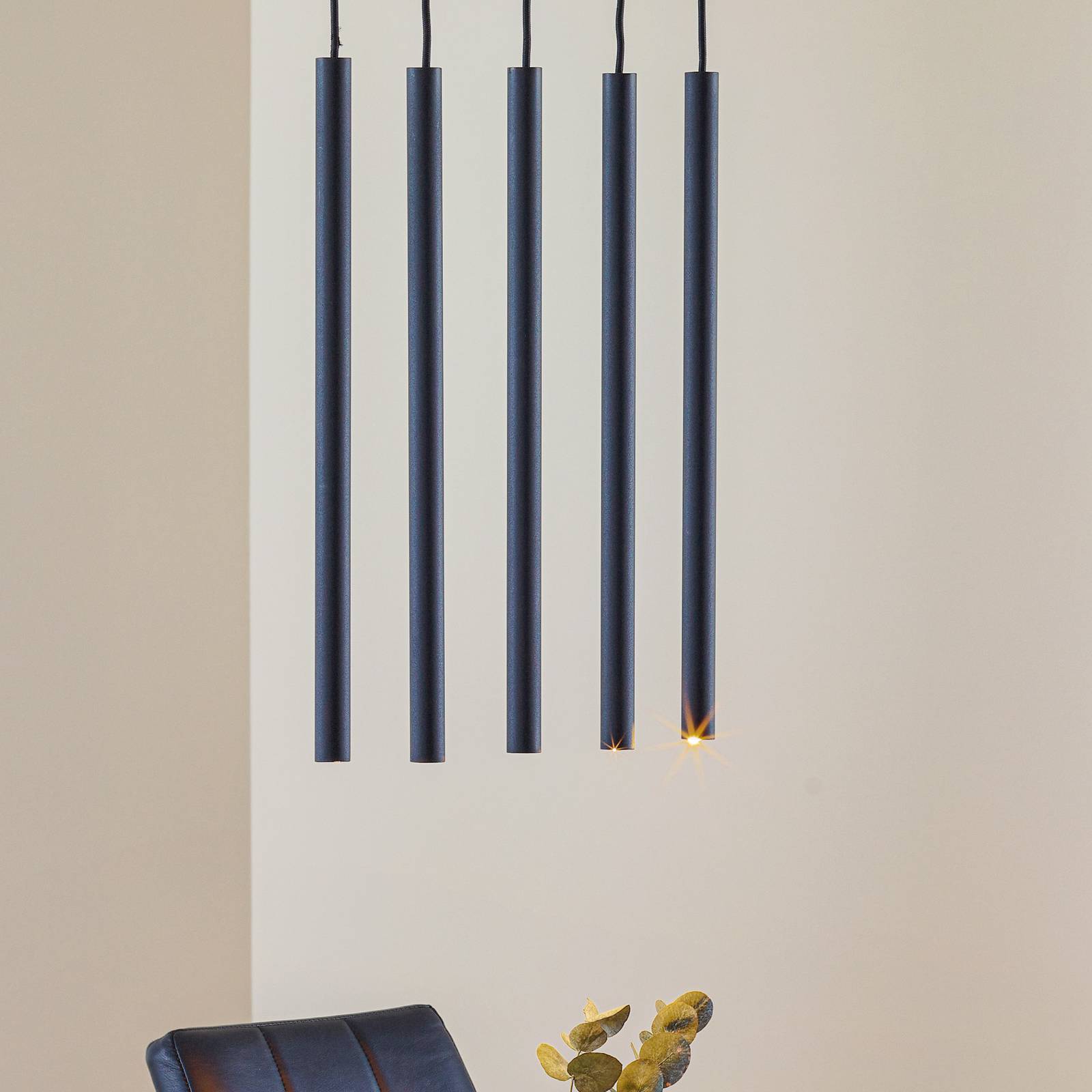 Lampa wisząca Thin, czarna, 5-punktowa, liniowa