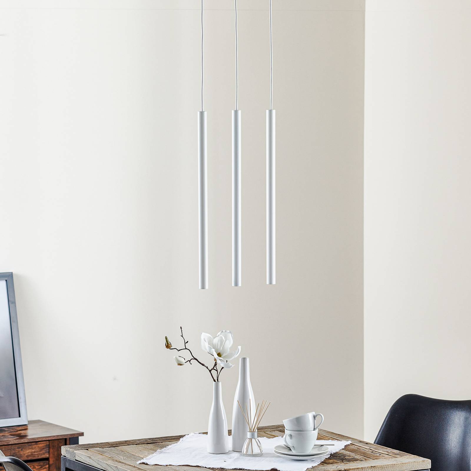 Euluna Lampa wisząca Thin, biała, 3-punktowa, Linear