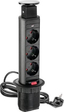 GTV Biurkowy przedłużacz wpuszczany 60mm czarny 3 x SCHUKO 2m AE-BPW3S60-20