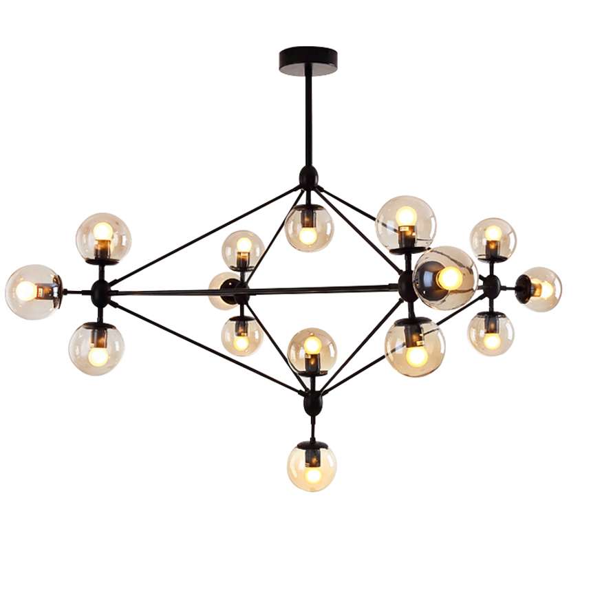 Żyrandol LAMPA wisząca CGPYRAMID15 COPEL industrialna OPRAWA zwis molekuły szklane kule balls loft czarny bursztynowe