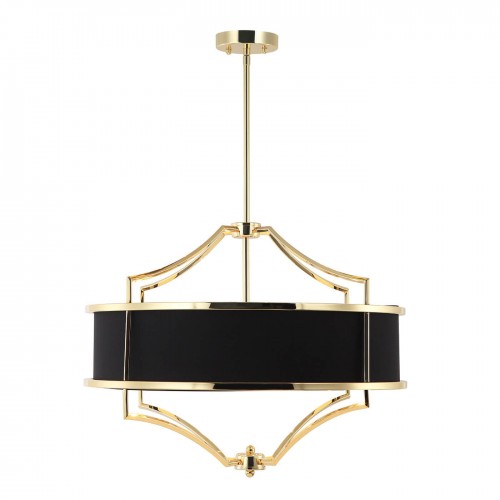 Orlicki Design LAMPA okrągła STESSO GOLD NERO M wisząca OPRAWA w stylu klasycznym abażurowa czarna złota