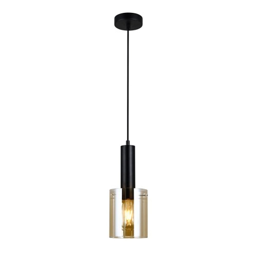 Italux Skandynawska LAMPA wisząca SARDO PND-5581-1-BK+AMB szklana OPRAWA loftowy ZWIS tuba okrągła bursztynowa czarna PND-5581-1-BK+AMB