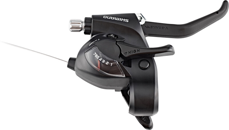 Shimano dźwignia przerzutek/hamulców ST-EF 41 Mod.15 SB-zapakowane, EZ Fire Plus, do hamulców typu V i mechanicznymi hamulce tarczowe z optycznym wskazaniem biegu, 2 ochraniacz na palce, czarny, 7-kro ESTEF41 (ESTEF41R7AL)