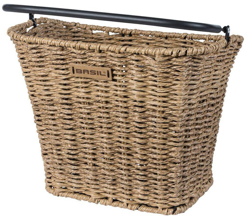 Basil Kosz na kierownicę BREMEN RATTAN LOOK BE/KF ratanowy + Płytka mocująca do kosza BASEASY + KLICKFIX ADAPTER PLATE system do mocowania na sztycę kierownicy i kierownicę odpinany (bez wsporni A-BAS-19037