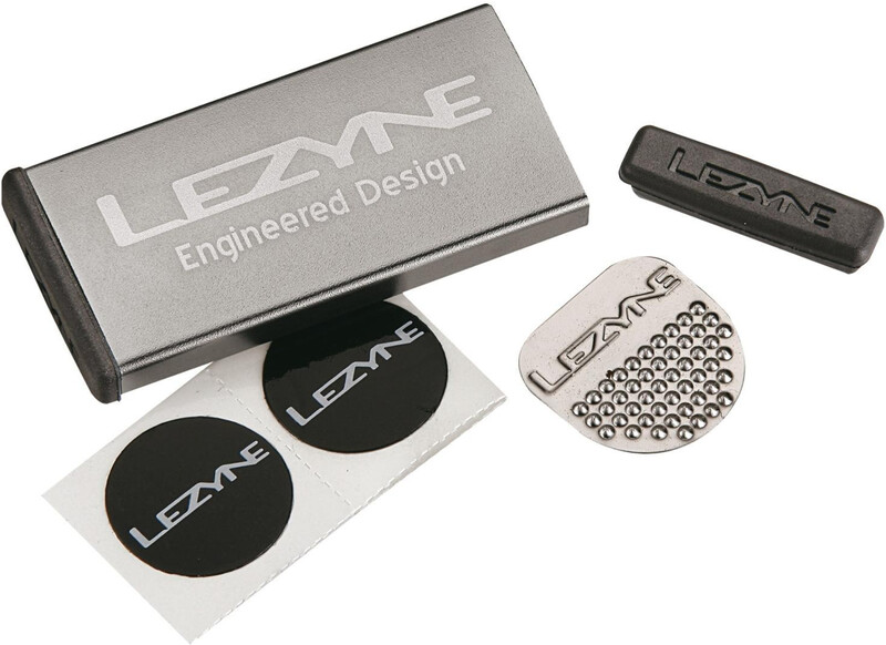 LEZYNE Łatki do dętek METAL KIT pudełko 6xłatki samoprzylepne, tarka, 1xłatka do opony, szare (NEW) A-LZN-1-PK-METAL-V16P
