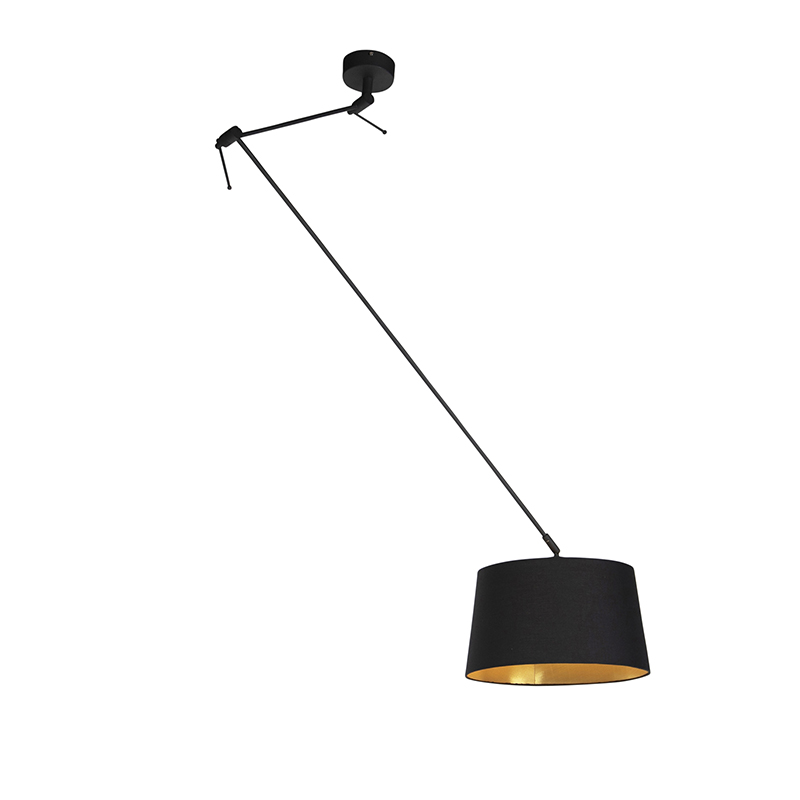 QAZQA Lampa wisząca regulowana czarna klosz bawełniany czarno-złoty 35cm - Blitz I