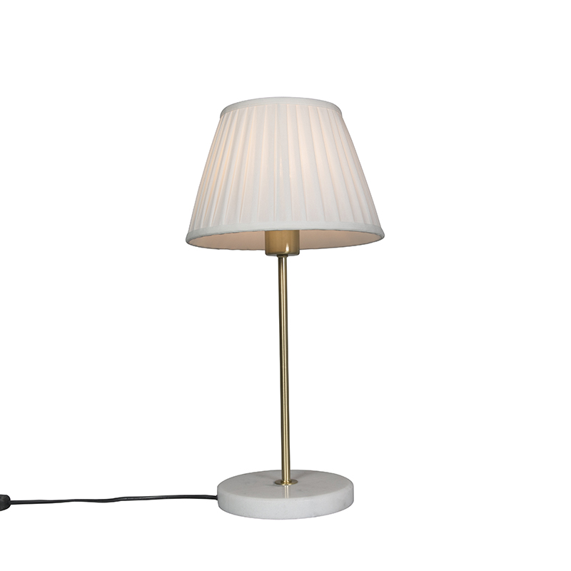 QAZQA Lampa stołowa retro mosiądz klosz plisowany kremowy 25cm - Kaso