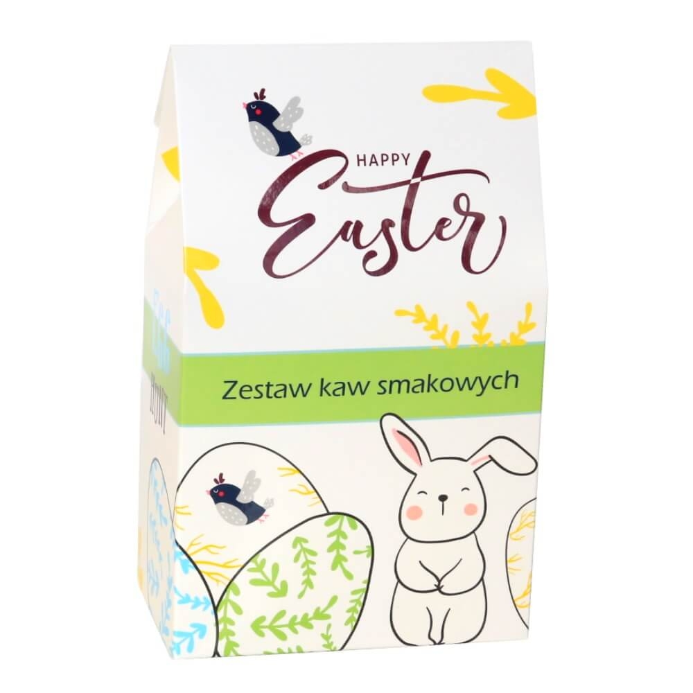 Happy Easter kawowa torebka– prezent upominek na Wielkanoc, zajączka z kawą aromatyzowaną smakową 10x10g