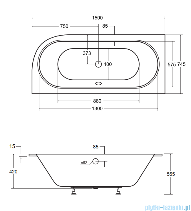 Besco Avita Slim + 150x75cm wanna asymetryczna lewa + syfon #WAV-150-SL+