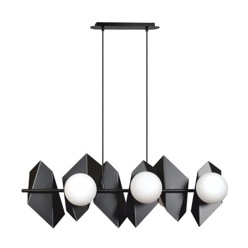 Emibig Lighting czarna lampa wisząca białe kule DRIFTON 6 BLACK 636/6 podłużny żyrandol nad duży stół do jadalni 636/6