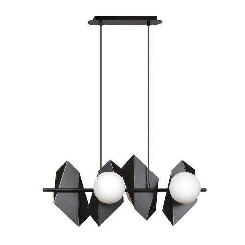 Emibig Lighting czarna lampa wisząca białe kule DRIFTON 4 BLACK 636/4 podłużny żyrandol do salonu na 4 żarówki 636/4