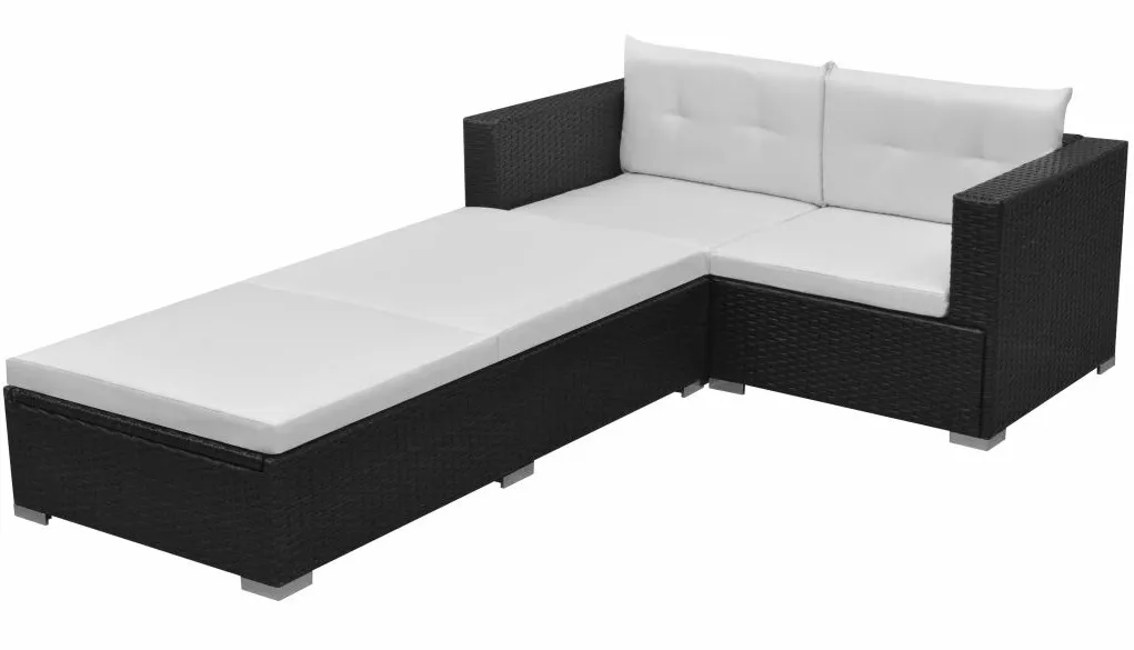 Czarny, 3-cz. zestaw rattanowy do ogrodu P0-S09