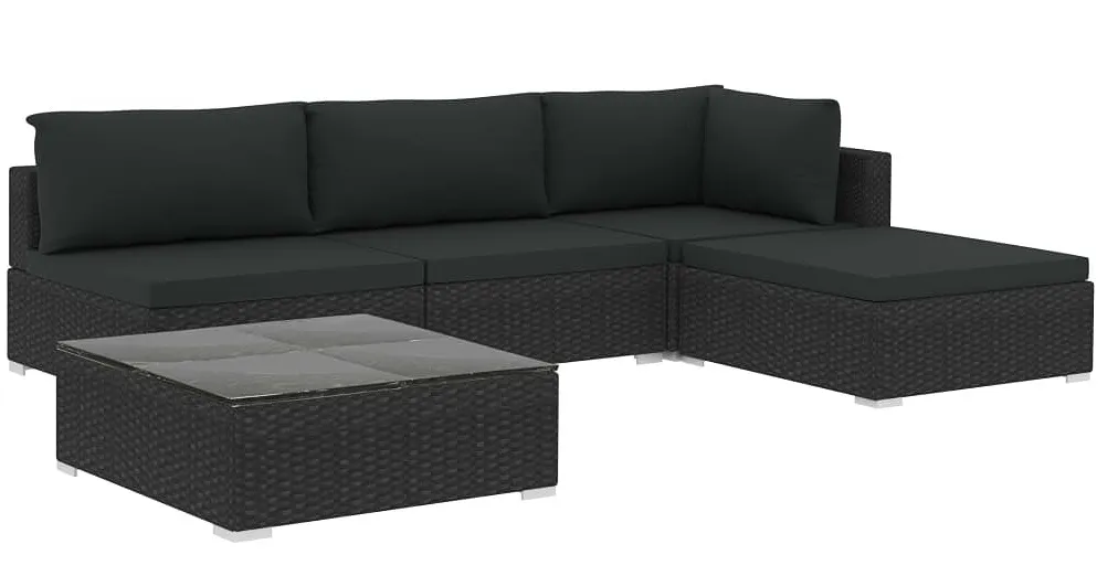 Zestaw czarnych mebli ogrodowych z poduszkami E7-R07