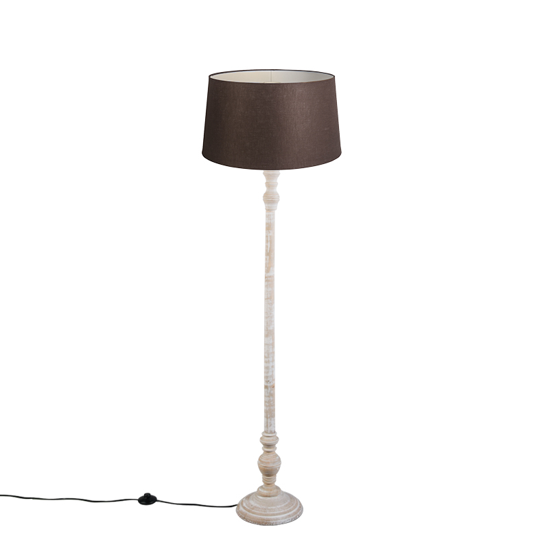 QAZQA Klasyczna lampa podłogowa szara klosz lniany brązowy 45cm - Classico