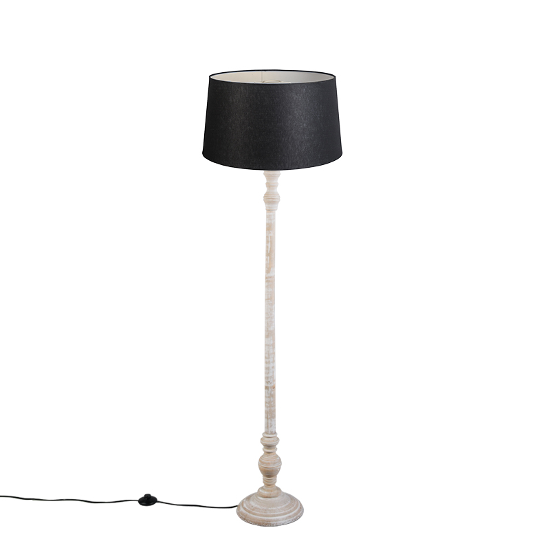 QAZQA Klasyczna lampa podłogowa szara klosz lniany czarny 45cm - Classico