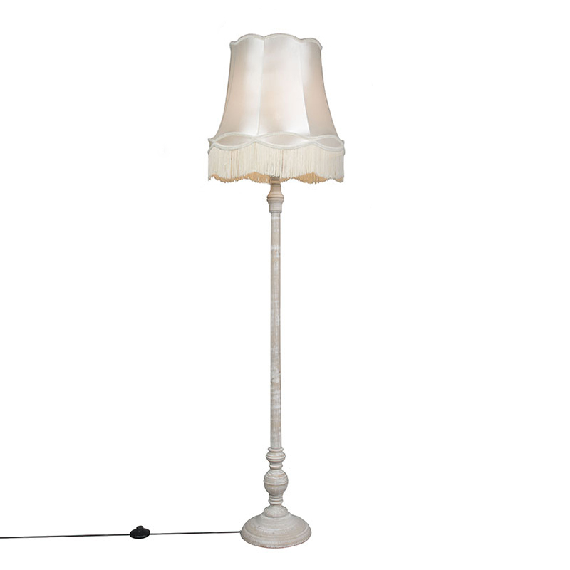 QAZQA Klasyczna lampa podłogowa szara klosz Granny kremowy 45cm - Classico