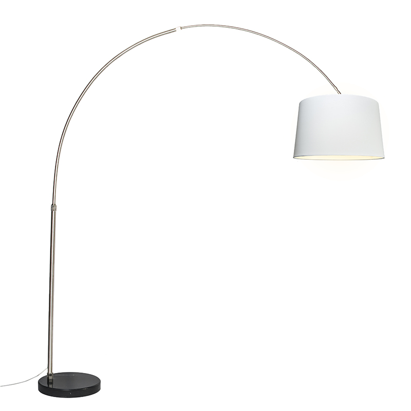 QAZQA Nowoczesna lampa podłogowa łuk stal klosz biały 45cm - XXL