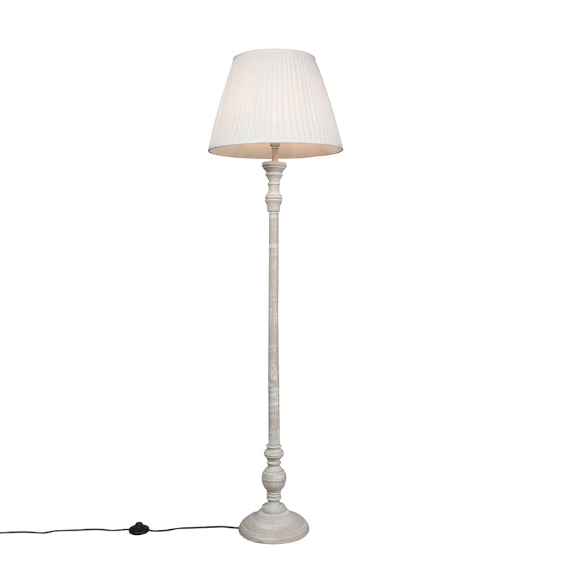 QAZQA Klasyczna lampa podłogowa szara klosz plisowany kremowy 45cm - Classico