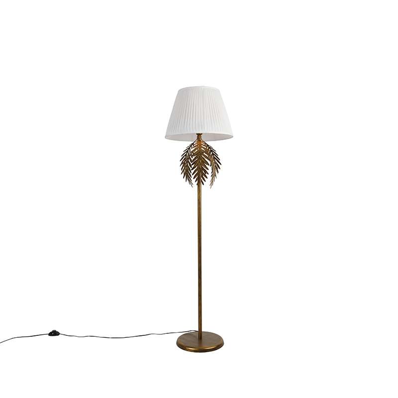 QAZQA Vintage lampa podłogowa złota z plisowanym kloszem biały 45 cm - Botanica
