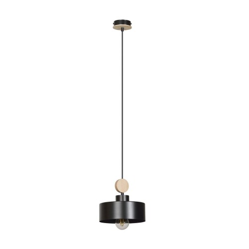 Emibig Lighting czarna lampa wisząca z elementami drewna TUNISO 1 BLACK 582/1 pojedyncza lampa sufitowa w stylu skandynawskim 582/1