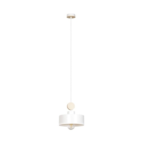 Emibig Lighting biała lampa wisząca z elementami drewna TUNISO 1 WHITE 583/1 pojedyncza lampa sufitowa w stylu skandynawskim 583/1